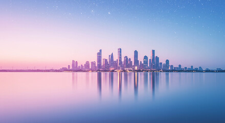 Fototapeta premium Pastel City Reflection Under Starlight