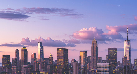 Fototapeta premium Dusk Skyline with Pastel Lilac Clouds
