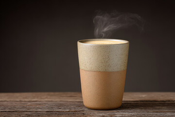 handcrafted clay pottery featuring beautifully designed mug filled with warm beverage rests effortlessly on rustic