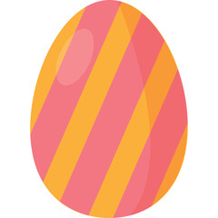 Pink and Orange Striped Easter Egg with Transparent Background Isolated on White Background