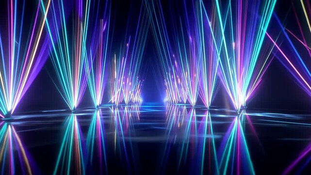 Vibrant Abstract Art: Neon Laser Lights and Colorful Beams in a Futuristic Nightclub Scene