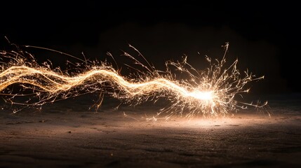 A bright spark creating a wavy trail of light against a dark background