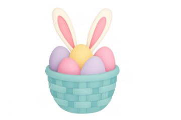 Easter basket filling with colorful eggs and bunny ears