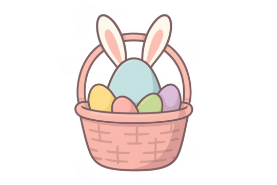 Easter basket filling with bunny ears and colorful eggs