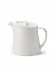 Minimalist white ceramic teapot on white background.