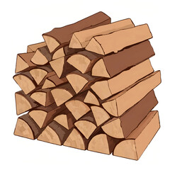 Neatly Stacked Pile of Firewood Illustration

