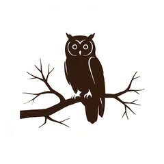 Owl Perched Silently on Bare Branch Silhouette

