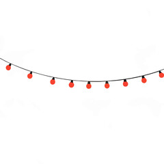 Hanging Red String Lights on White Background

