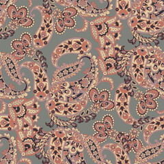 Paisley Seamless Vector Pattern. Indian floral motifs for fabric designs