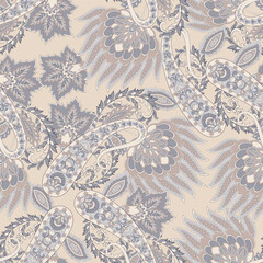 Asian Vintage floral background. Damask paisley seamless vector pattern