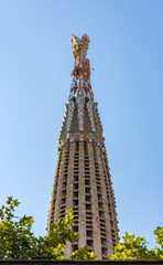 Architectural Details of the Towers of the Majestic Sagrada Fam&iacute;lia in Barcelona