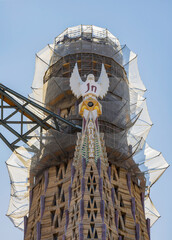 Architectural Details of the Towers of the Majestic Sagrada Fam&iacute;lia in Barcelona