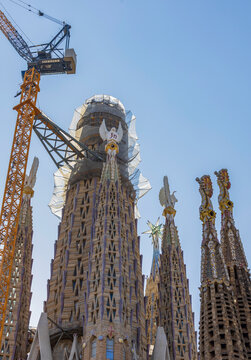Architectural Details of the Towers of the Majestic Sagrada Fam&iacute;lia in Barcelona