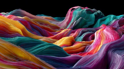 Colorful flowing waves of vibrant hues create an abstract landscape