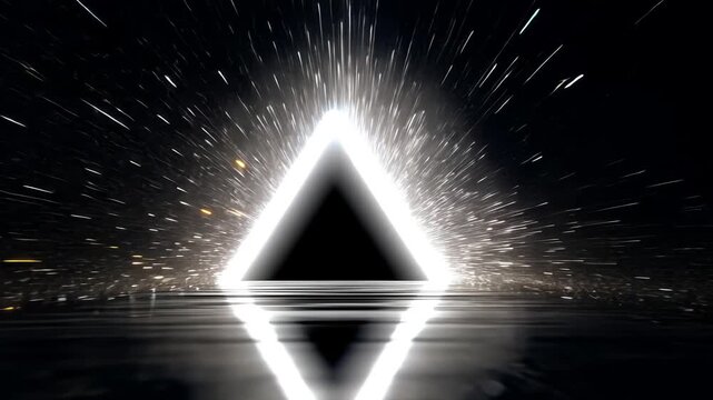 Abstract Geometric Triangle Light Explosion: Futuristic Digital Background in Neon Symmetry and Vibrant Energy Patterns