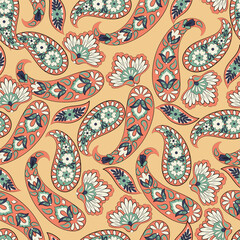 Seamless Paisley pattern in indian style. Floral vector illustration