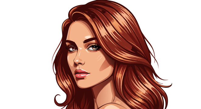 Stylish woman with long red hair and green eyes in portrait style. woman with glossy red hair   