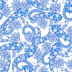 Vector Batik ornament. Ethnic Paisley Floral seamless pattern.