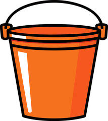 Orange plastic bucket icon with handle for beach play or cleaning use