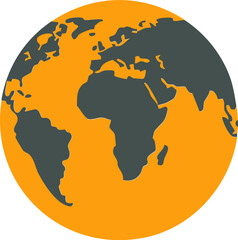 Orange earth globe icon showing world continent silhouette in circle
