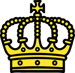 Gold royal crown icon with decorative jewels on simple white background