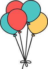 Color balloon bundle illustration in bright party color on white