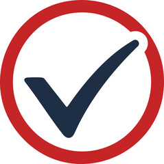 Red circle check icon with bold tick mark for approval