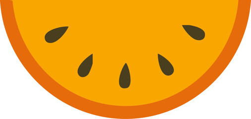 Bright orange fruit slice with seed detail in simple flat style