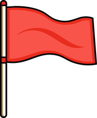 Red waving flag on pole symbol for warning alert or marking point