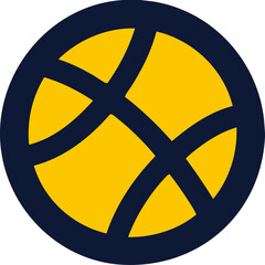 Yellow basketball sport icon inside dark circle outline on white