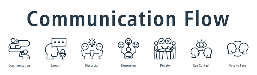 Communication Flow web banner icon vector illustration concept with icon of communication, speech, discussion, expression, debate, eye contact, and face to face.