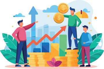 Fototapeta premium Business growth concept with people and graph vector illustration