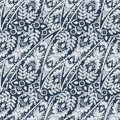 Floral seamless textile pattern in asian batik style