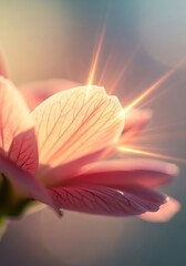 Illuminated pink petal details, delicate floral artistry close-up shot