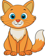 Cute orange cartoon cat character with blue eyes vector illustration