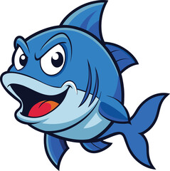 Cartoon shark character illustration with funny facial expression vector art