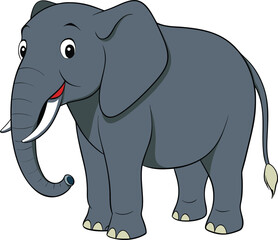 Cartoon Elephant Illustration Standing Tall with Friendly Expression and Tusks