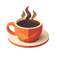 Obraz premium Pixel Art Orange Coffee Cup Steaming Hot Beverage on Saucer Minimalist Design