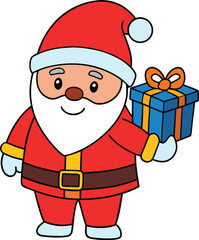 Cheerful Santa Claus Character with Christmas Present Vector Illustration
