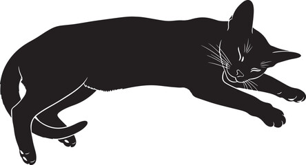 Black cat silhouette resting peacefully, a minimalist graphic vector illustration of a domestic feline sleeping comfortably, showcasing serenity and calm pet relaxation, isolated.