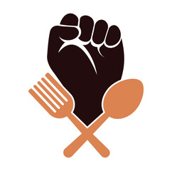 Fototapeta premium Fist food logo design icon vector illustration. Fist hand with fork logo design icon.
