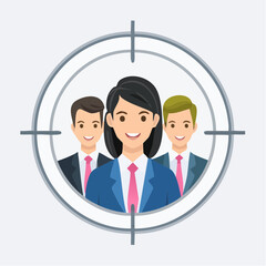 Group of people inside of a target reticle illustration