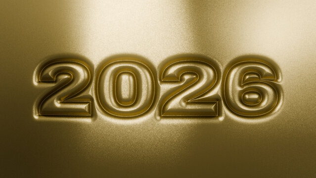 3d new year 2026 grainy gold emboss or relief