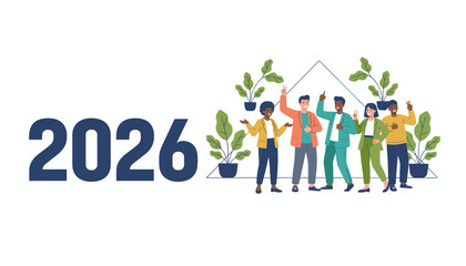 Diverse team celebrating business success and future goals for the year 2026