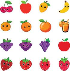 Cheerful Cartoon Fruit Characters on a White Background Illustration