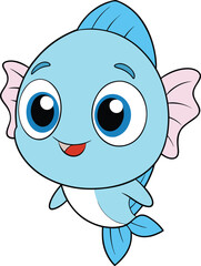 Cute light blue cartoon fish with big eyes illustration design