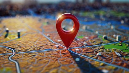 Red location pin marker symbolizing navigation, discovery, and finding specific places on a digital map