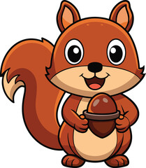 Cute cartoon squirrel holding an acorn vector illustration design art