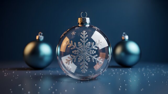 Festive blue Christmas ornament with a detailed white snowflake design, isolated on a clean blue background. Ideal for holiday greetings, winter events, and seasonal promotions. - Powered by Adobe