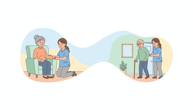 Professional caregiver providing compassionate assistance and support to elderly patients at home